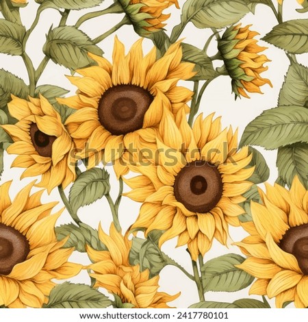 Abstract sunflower floral seamless pattern. Bright colors, painting on a light background. water color seamless pattern for beauty products or other.