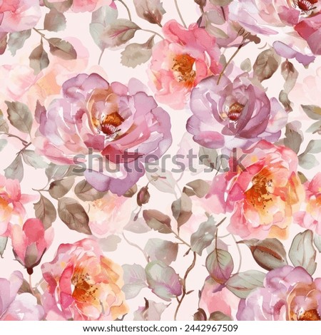 Sweet rose flower watercolor seamless pattern.soft pastel colors water color seamless pattern for beauty products or other.