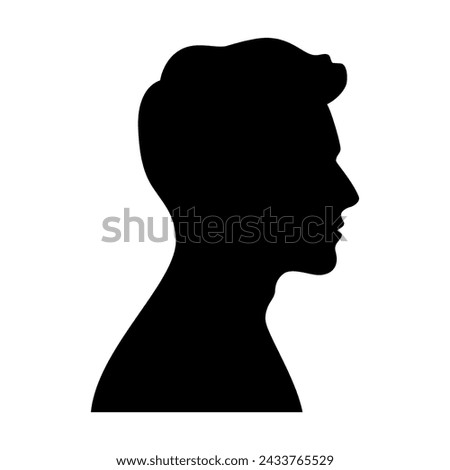 Black silhouette of man, male head portrait in profile, handsome young guy vector illustration