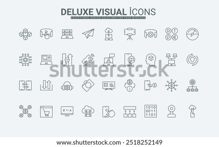 File download traffic, video and social media chat thin black outline symbols for mobile app vector illustration. Digital data processing technology, analytics, information use line icons set.