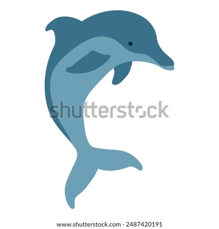 Dolphin flat vector, hand-drawn, refined in AI. Cute dolphin jumping on Dolphins show. Ocean aquatic animal dolphin. Cartoon dolphin illustration isolated on white background.