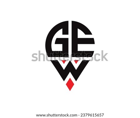 GEW letter location shape logo design. GEW letter location logo simple design.