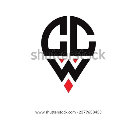 CCW letter location shape logo design. CCW letter location logo simple design.