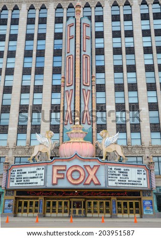 DETROIT, MI - JULY 6: The Fox Theater in Detroit, MI, shown here on July 6, 2014, was designated a historic landmark in 1989.