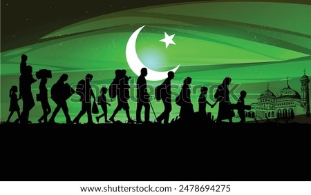 Immigration and refugees front of Pakistan flag, immigrant and refugee concept, Pakistan immigrants, refugee day, freedom and human rights idea, poverty and illegal immigrants