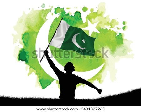 silhouette man with Pakistan flag, A young man holding a Pakistani flag.