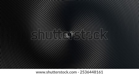 Black abstract background with glowing circles. Circular swirling line pattern. Geometric spiral. Rotating elements. Modern graphic design. Futuristic technology