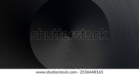 Black abstract background with glowing circles. Circular swirling line pattern. Geometric spiral. Rotating elements. Modern graphic design. Futuristic technology