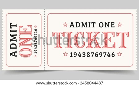 Admit one ticket design template. Concert, party or festival ticket design template. Ticket isolated on gray background