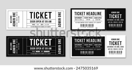 Ticket design template. Simple tickets for events, theater, circus and cinema