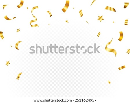 Luxury confetti flying for celebration party banner, Falling shiny gold confetti isolated on transparent background. Birthday, Holiday, New Year, Carnival festivity, confetti,