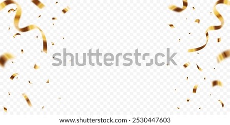 Luxury confetti flying for celebration party banner, Falling shiny gold confetti isolated on transparent background. Birthday, Holiday, New Year, Carnival festivity, confetti,