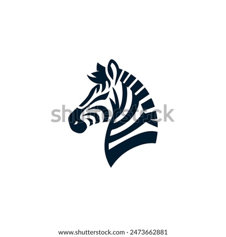 Zebra Head Logo, Black zebra logo, icon design template, zebra animal silhouette illustration. 2d illustration in doodle, cartoon style.