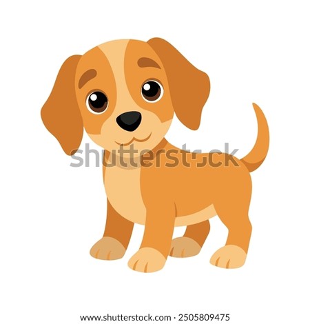 Playful puppies with floppy ears, in cartoon style. in white background