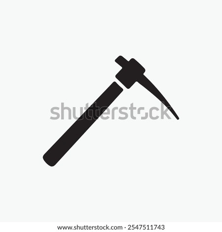 flat icon for a pick mattock suitable for web use. Design a simple silhouette of a garden mattock as a web icon with inverted colors. Develop a solid black icon vector for a pick instrument 