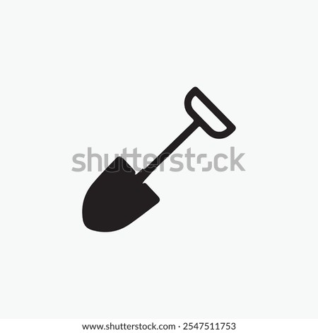 A garden trowel flat icon suitable for web use. A straightforward gardening trowel silhouette with a handle, featuring inverted colors for a striking web icon. A minimalist design of a shovel, spade, 