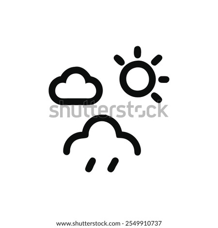 A combination of sun, cloud, and rain icons for weather applications.