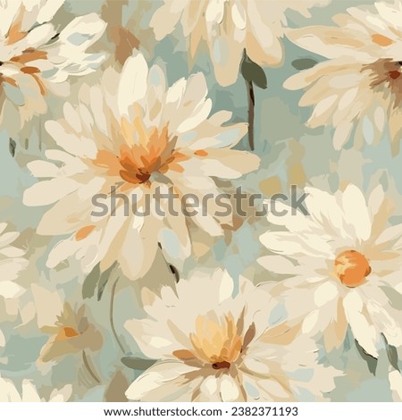 Seamless vector floral pattern. Arrangement cream flowers by delicately leaves on a light beige color background. Hand-drawn illustration. Repeating pattern for fabric and wallpaper.