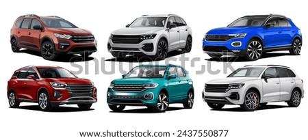 Realistic vector cars collection in front view with different colors, isolated in transparent background