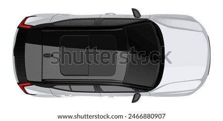 Realistic vector white car suv in top view, isolated in transparent background