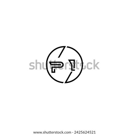 PI simple outline concept logo and circle of initial design black and white background