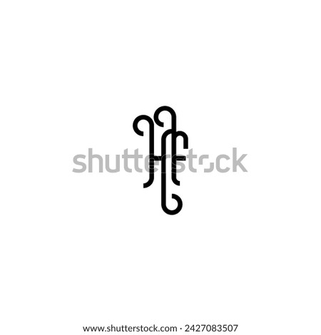 HF simple curved concept initial logo design black and white background