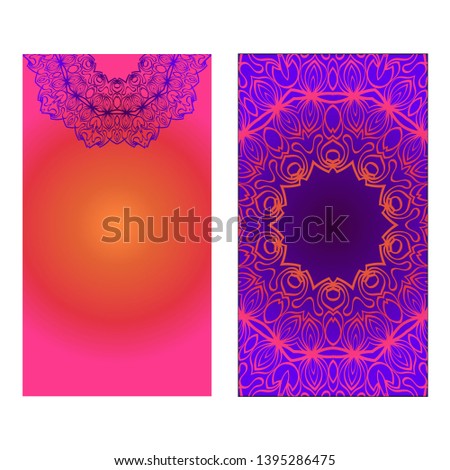 Decorative invitation template with mandala decoration. Vector illustration.