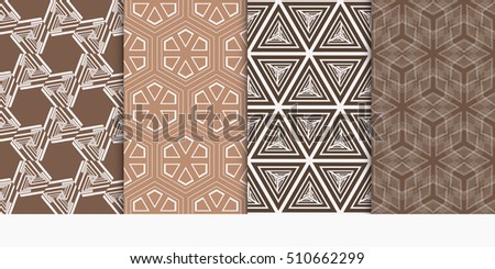 set of 4 geometry seamless pattern. abstract geometry shape, lines. vector illustration. modern ornament. brown color. For design, wallpaper, background fills, card, banner, flyer. color
