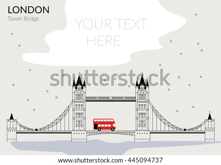 Vector Illustration of Tower bridge outline for Design, Website, Background, Banner, Card. Travel Britain Landmark silhouette Element Template for Tourism Flier.