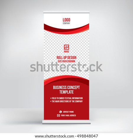 Banner roll-up design, business concept. Graphic template roll-up for 
exhibitions, banner for seminar, layout for placement of photos.
Universal stand for conference, promo banner vector background.