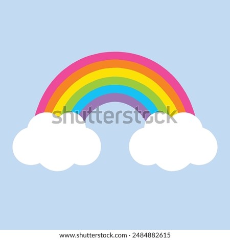 Vector colorful rainbow with white clouds is isolated on the background