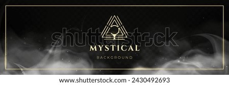 Mystical logo. Black and gold background with smoke. Vector illustration. Eps 10