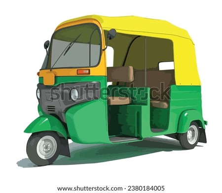 traditional public city taxi tuk tuk cab car transport India trip 3d cart model auto road Asia logo icon sign symbol template vector design