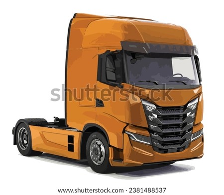 orange haul diesel isolated big truck trailer icon 3d realistic grill turbo machine wheels grill bumper headlamp led vector template modern design