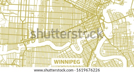 Detailed vector map of Winnipeg in gold with title, scale 1:10 000, Canada