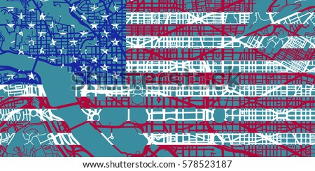 Detailed vector map of Washington based on national flag of USA, scale 1:30 000, USA