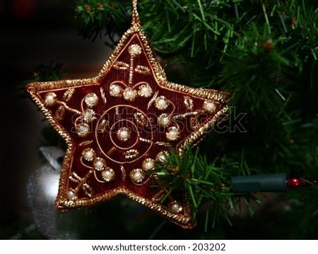Christmas star decoration on a christmas tree