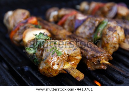 Barbecue sticks with variation of veggies and meat