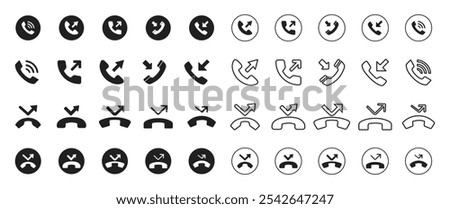 Modern phone call icon set. Call, incoming, outgoing, ongoing phone icon. Active call set. Vector illustration EPS 10