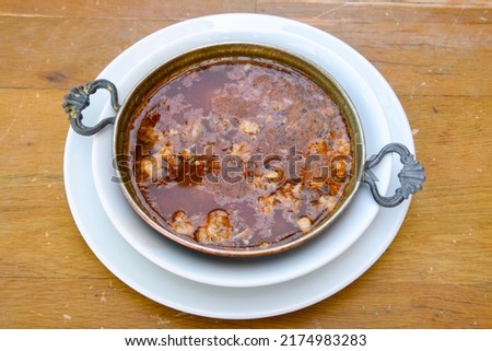 Turkish Traditional Tripe Soup. Iskembe, beyran, kelle paca, ilik  corbasi. Stock fotó © 