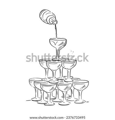 A single illustration of a champagne tower. The perfect vector to use for wedding stationery and signage, blog design or another celebratory piece.