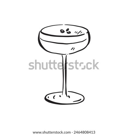 A line drawn sketch of an espresso martini in black and white. Vectorised in a sketchy style for a variety of uses.