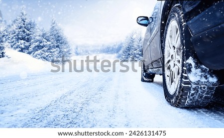 Similar – Image, Stock Photo Closeup of car tires in winter on the dirt road covered with ice, snow and gravel