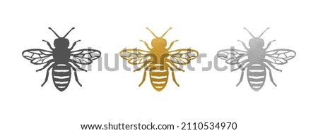 Bee Set - Bee Shape in Gold, Silver, Black - Vector Silhouette