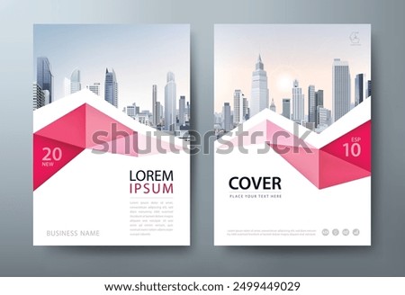 Flyer, Cover Annual Report in Red Tone with Illustrations of Cityscapes and High-Tech Skyscrapers, presentation book cover templates.