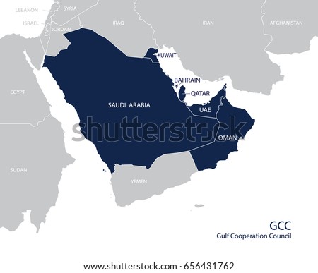 Map of the Gulf Cooperation Council (GCC)'s members. Vector.