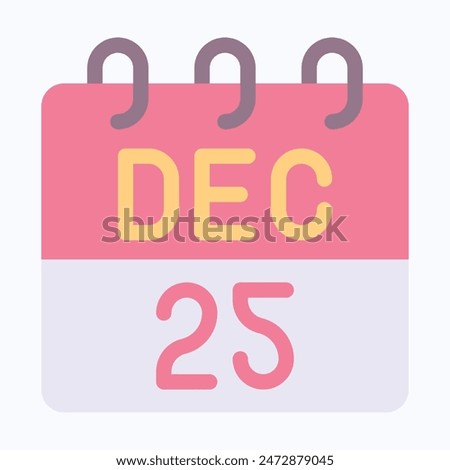 25 December Calendar, Vector Calendar, Christmas Date Calendar. Flat Style Isolated Vector Icon.