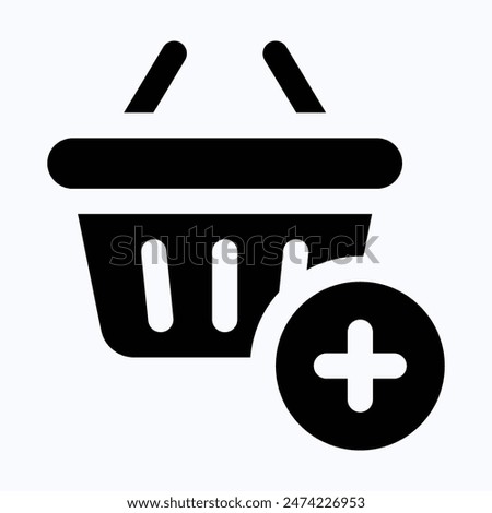 Add To Basket, Shopping Basket Vector Icon, Isolated Silhouette Vector Icon.