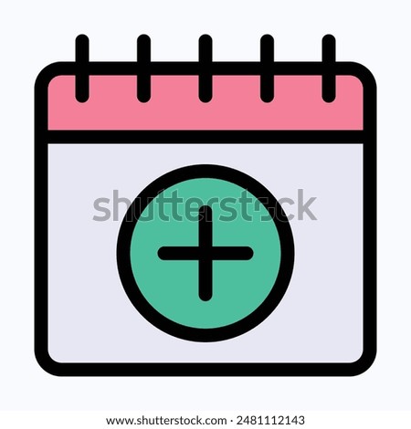 Add Sign Calendar. Plus Sign Calendar Date Vector Icon, Lineal Color Vector Icon.