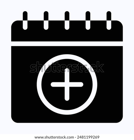 Add Sign Calendar. Plus Sign Calendar Date Vector Icon, Isolated Silhouette Vector Icon.
